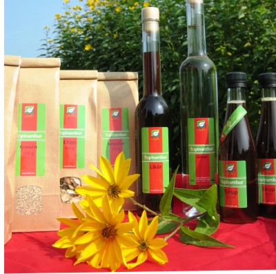 Vielseitige Topinambur-Produkte wie Mehl und Sirup
